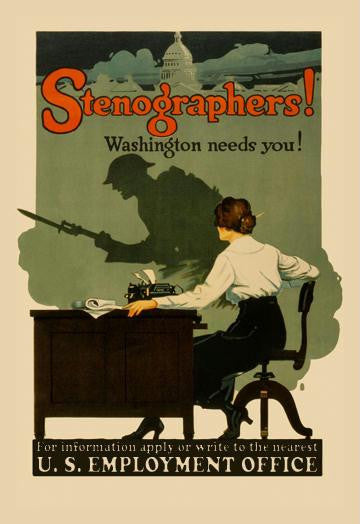 Stenographers! Washington Needs You! 28x42 Giclee on Canvas