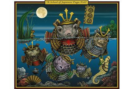 A School of Japanese Fugu Fish 28x42 Giclee on Canvas