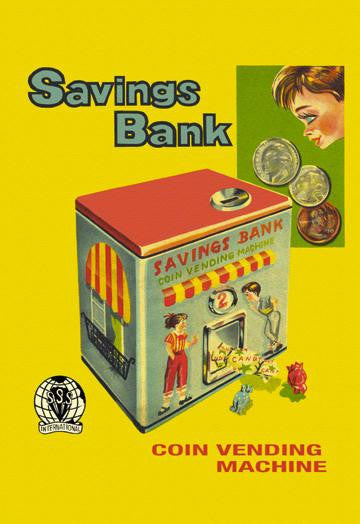 Coin Vending Machine Savings Bank 28x42 Giclee on Canvas