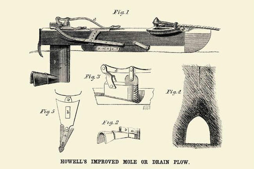 Howell&#39;s Improved Mole or Drain Plow 28x42 Giclee on Canvas