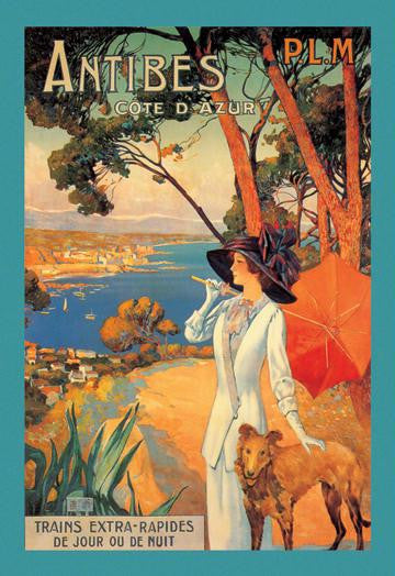 Antibes (PLM)  Lady in White with Parasol & Dog 12x18 Giclee on canvas