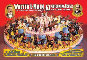 Sixty-Three Performing Horses in One Ring: Walter L. Main Shows 12x18 Giclee on canvas