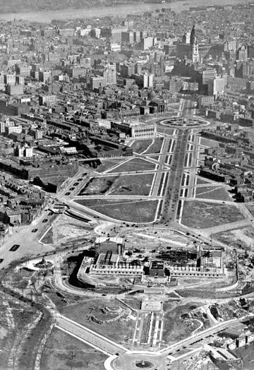 Aerial of the Art Museum Construction  Philadelphia  PA 12x18 Giclee on canvas