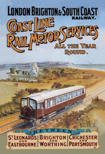 Coast Line Rail Motor Services All the Year Round 12x18 Giclee on canvas