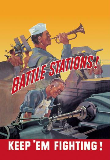 Battle Stations! Keep &#39;Em Fighting! 12x18 Giclee on canvas