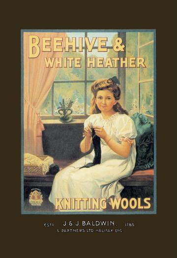 Beehive and White Heather Knitting Tools 12x18 Giclee on canvas