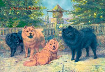 Four Champion Chow-Chows 12x18 Giclee on canvas