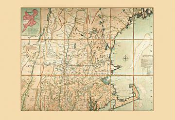 Map of the Most Inhabited Part of New England 12x18 Giclee on canvas