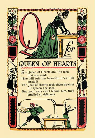 Q for Queen of Hearts 12x18 Giclee on canvas