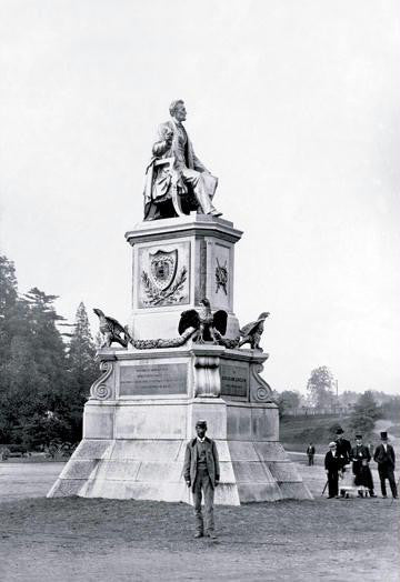 Man Standing in Front of Lincoln Statue  Philadelphia  PA 12x18 Giclee on canvas