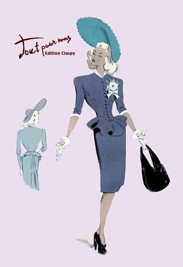 Classy Suit Dress with Hat and Bag 12x18 Giclee on canvas