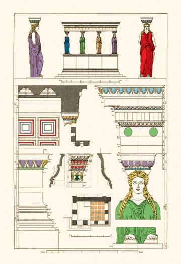 Porch of Caryatids  Polychrome 12x18 Giclee on canvas