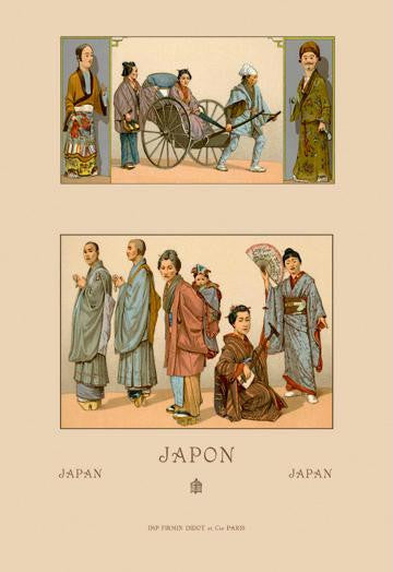 Japanese Civil Costumes and Transportation 12x18 Giclee on canvas