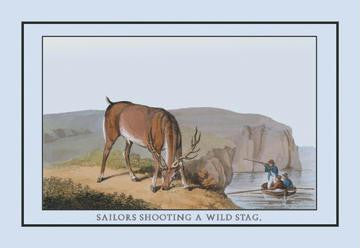 Sailors Shooting Wild Stag 12x18 Giclee on canvas