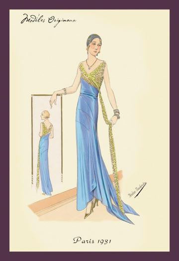 Evening Gown in Blue and Gold 12x18 Giclee on canvas