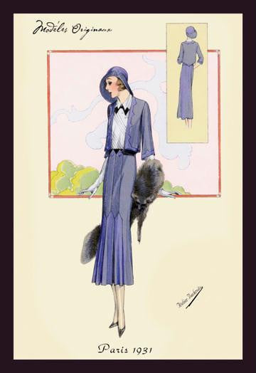 Stylish Blue Suit with Stole 12x18 Giclee on canvas