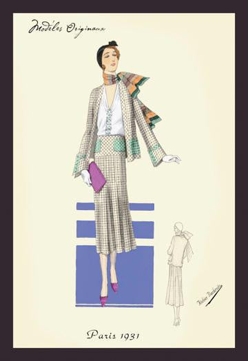 Stylish Daytime Suit and Scarf 12x18 Giclee on canvas