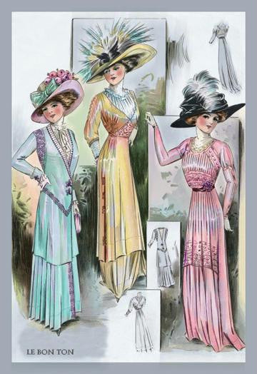 Le Bon Ton: A Trio in Pastels and Hats 12x18 Giclee on canvas