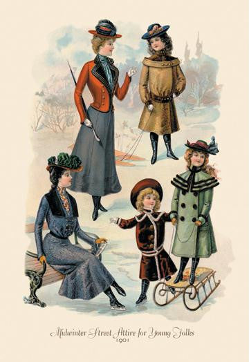 Midwinter Street Attire for Young Folks 12x18 Giclee on canvas