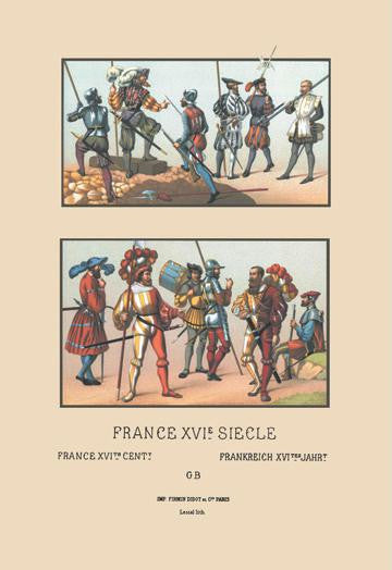 French Military Costumes  1520-1555 12x18 Giclee on canvas