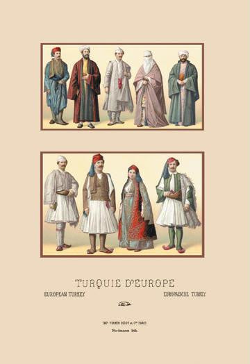 Assorted Fashions of European Turkey 12x18 Giclee on canvas