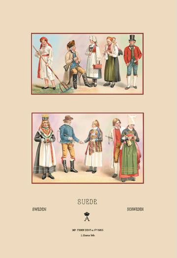 Peasant Fashions of Sweden and Norway 12x18 Giclee on canvas