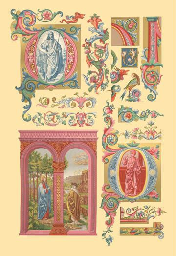 Renaissance Design with Figures 12x18 Giclee on canvas