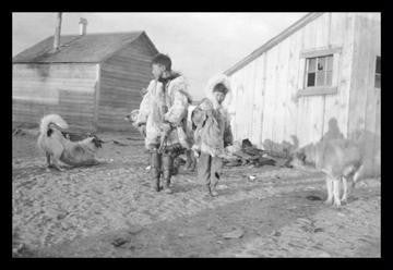 Eskimo Boys with Dogs 12x18 Giclee on canvas