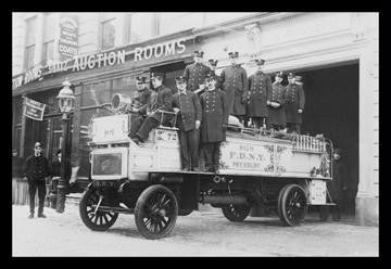 New York City Firemen posed on a Fire Engine 12x18 Giclee on canvas