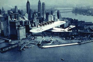 A Flying boat over Battery Park 12x18 Giclee on canvas