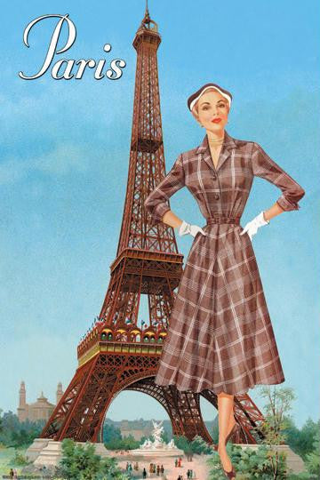 Paris Brown Plaid Frock 12x18 Giclee on canvas