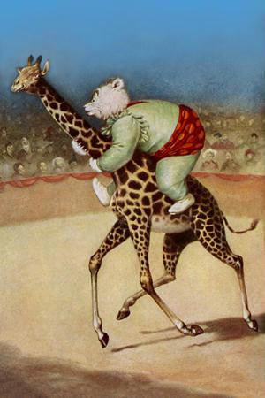 Bear Back Giraffe Racing 12x18 Giclee on canvas