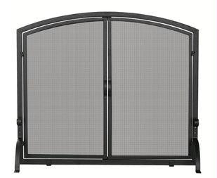 Single Panel Black Wrought Iron Screen With Doors- Large