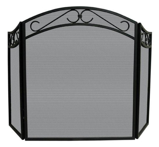 3 Fold Black Wrought Iron Arch Top Screen With Scrolls