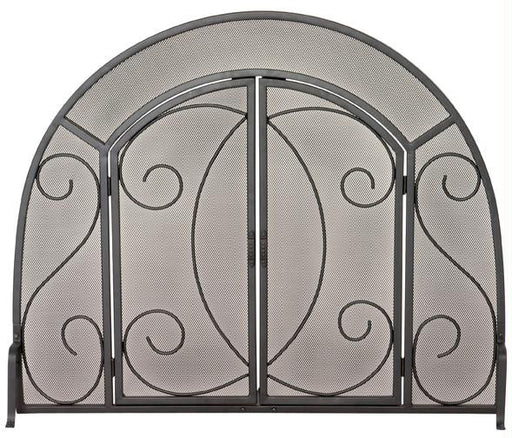 Single Panel Black Wrought Iron Ornate Screen W- Doors