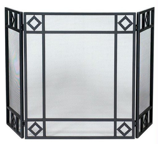 3 Fold Black Wrought Iron Screen With Diamond Design