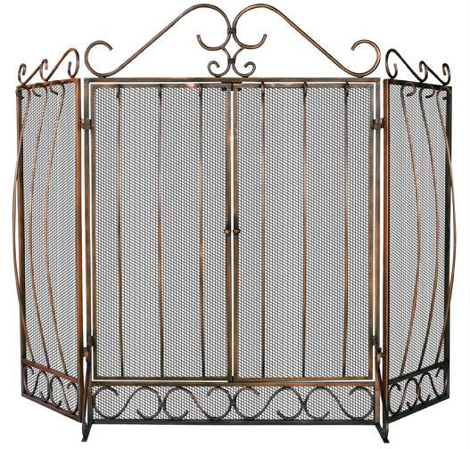 3 Fold Venetian Bronze Screen With Bowed  Bar Scrollwork