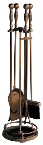 5 Pc Satin Copper Fireset With Ball Handles