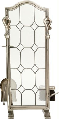 5 Pc Pewter Leaded Glass Fireset