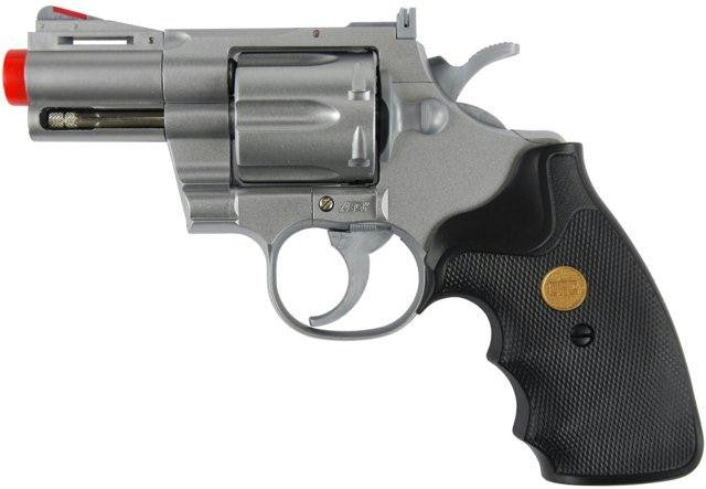 TSD Sports Airsoft Spring Revolver - 2.5 Inch Barrel - Silver with black ergo-grip