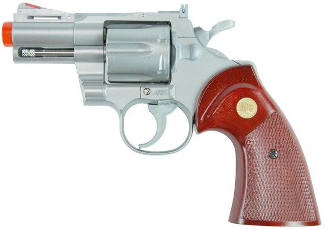 TSD Sports Airsoft Spring Revolver - 2.5 Inch Barrel - Silver with wood color grip