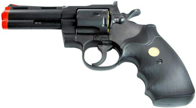 TSD Sports Airsoft Spring Revolver - 4 Inch Barrel - Black with black ergo-grip