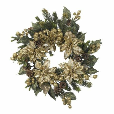 24 Inch Golden Poinsettia Wreath