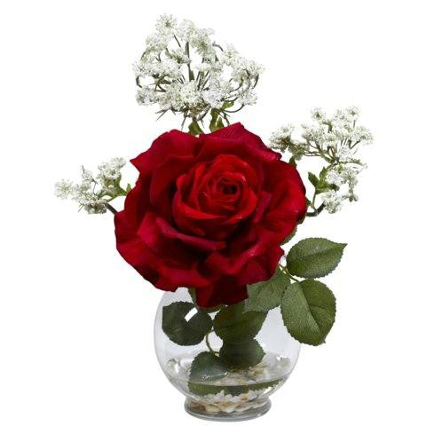 Rose and Gypso w-Fluted Vase Silk Flower Arrangement