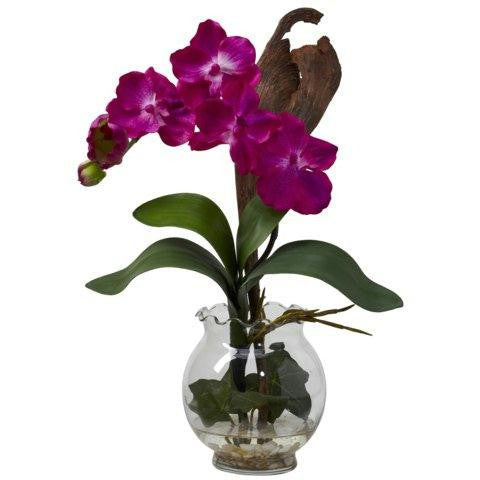 Beauty Mini Vanda w-Fluted Vase Silk Flower Arrangement