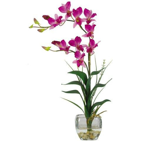 Purple Dendrobium w-Glass Vase Silk Flower Arrangement