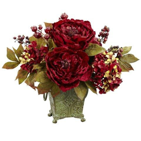 Peony and Hydrangea Silk Flower Arrangement