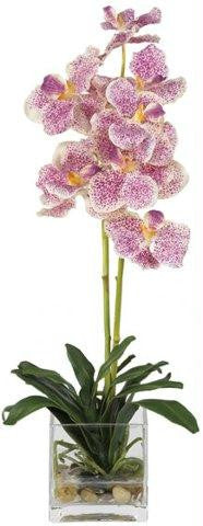 Purple Vanda w-Glass Vase Silk Flower Arrangement