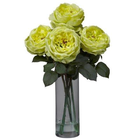 Yellow Fancy Rose w-Cylinder Vase Silk Flower Arrangement