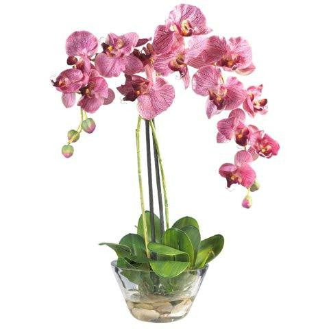 Purple Phalaenopsis w-Glass Vase Silk Flower Arrangement